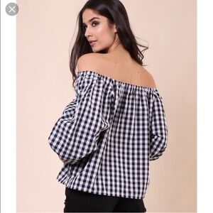 Gingham Off-Shoulder Blouse